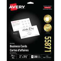 Cartes professionnelles coupe nette pour laser et jet d’encre – 3 1/2 po x 2 po – Blanc – Paquet de 200-Carte professionnelles blanches à bords nets