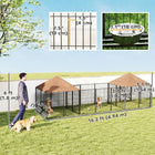 PawHut - Chenil pour chien d’extérieur avec 2 pièces, bols rotatifs à hauteur réglable - 16,2 pi x 4,7 pi x 5,1 pi-Loquet de porte anti-fuite pour une sécurité accrue 