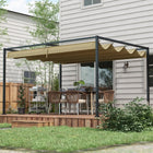 Outsunny - Pergola de patio avec auvent rétractable - 10 pi x 7 pi - kaki-Toit avec auvent en polyester résistant aux UV et à l'eau bloquant la plupart des rayons nocifs 
