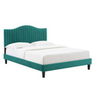 Modway - Juniper Chenal Touffé Performance Velvet Lit de plateforme complet, Sarcelle-Pieds en bois noir avec capuchons sans marque