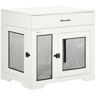 PawHut - Meuble cage pour chien avec coussin, rangement - table d’appoint niche pour chien - blanc-Espace de repos rembourré et légèrement résistant à l'eau 