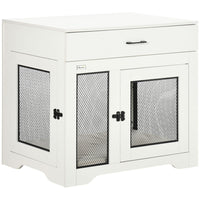 PawHut - Meuble cage pour chien avec coussin, rangement - table d’appoint niche pour chien - blanc-Espace de repos rembourré et légèrement résistant à l'eau 