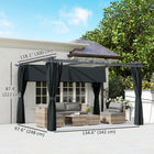 Outsunny - Pergola Extérieur avec Auvent Rétractable et Rideaux - 10 pi x 13 pi - Gris Foncé-Coussin magnétique pour fixer l’auvent coulissant et assurer sa stabilité 