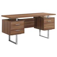 Monarch Specialties - 7083 Bureau 60 po L - Metal Argent/Noyer-Un bureau d'ordinateur élégant et contemporain de 60 pouces de long avec rangement fermé pour créer un espace de travail fonctionnel dans votre bureau à domicile.
