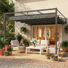 Outsunny - Pergola Murale avec Auvent Rétractable - 10 pi x 10 pi - Gris Foncé-Le tissu enduit de PA 180 g/㎡ offre une protection solaire UPF 30+ 