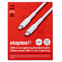 Staples - TECH Câble de chargement Lightning vers USB-C - 6,5 pi - blanc-Câble USB-C vers Lightning de 6,5 pi (2 m) qui transfère les données à des vitesses allant jusqu’à 480 Mb/s