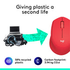 Logitech - M280 souris sans fil - Rouge-Les pièces en plastique de la souris M280 contiennent du plastique recyclé post-consommation certifié (Noir/Graphite: 76%, Bleu/Blanc/Gris/Rouge: 58%) (2)	