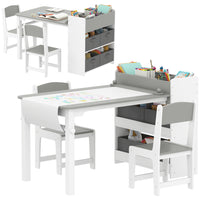 Qaba - Ensemble table et chaises pour enfants avec rouleau de papier - Gris-Le design polyvalent s'adapte à la lecture, au dessin, aux repas et au bricolage 