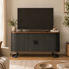 HOMCOM - Buffet moderne cannelé 55 po avec portes coulissantes - grain de bois noir-Doté d'un plateau de 1,2 po d'épaisseur et supporte jusqu'à 253 lbs pour un usage quotidien