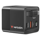 Verbatim - Chargeur GaN 65 W avec câble rétractable-Câble rétractable USB C PD 65W avec 2 ports de sortie 1 x USB C PD 65W et 1 x USB A QC 3.0
