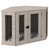 PawHut - Meuble caisse pour chien, design d’angle 41 po avec coussin - gris-Fonctionne comme une cage pour chien ou une table d’appoint 