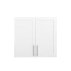 Prepac - Cabinet de rangement mural Elite 32 po avec portes à panneaux, cabinet de garde-manger avec 1 étagère ajustable - Blanc-Poignées élégantes en métal brossé