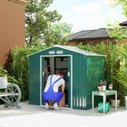 Outsunny - Abri de jardin 7' x 4' avec kit de fondation et double portes vert-Construction robuste avec des murs striés renforcés et une fondation solide 