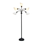 Simple Designs - Lampe de sol noire à col de cygne réglable, 5 lampes, abat-jour blanc-10