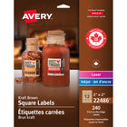 Avery - Étiquettes carrées brun Kraft, imprimées jusqu'au bord, 2 po x 2 po, paq./240 (22486)-Étiquette permanente