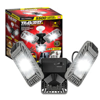 Bell+Howell - Lampe d'atelier LED TriBurst Active Deluxe - 5 500 lumens-Lumières de garage à LED à trois têtes avec capteur de mouvement intégré, compatibles avec les prises E26 / E27 standard (équivalent 60W, 144 LED, 5500 Lumens, 4000K température de couleur).