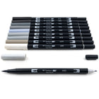 Tombow - Stylos à double pointe, couleurs échelle de gris, paq./10-Encre à base d'eau sans odeur, sans maculage