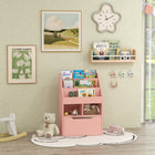 HOMCOM - Étagère à livres multi-étagères pour enfants avec tiroir de rangement - Rose-Roues sous le tiroir pour un déplacement facile 