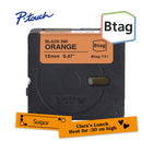 Brother - BTAGT31 Ruban non laminé orange avec texte noir authentique pour étiqueteuse P-touch, 12 mm (L) x 4 m (l)-Btag + P-touch = une équipe créative du tonnerre. Utilisez les rubans d’étiquettes non laminées Btag de 12 mm conçus spécialement pour les étiqueteuses P-touch PT-N10, PT-N20 et PT-N25BT de Brother.