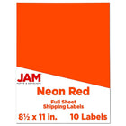 Jam Paper Étiquettes autocollantes pleine page, 8 1/2 x 11 po, rouge néon, 10/paquet-Taille : 8,5 x 11 po