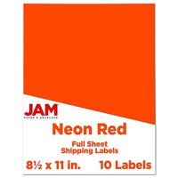 Jam Paper Étiquettes autocollantes pleine page, 8 1/2 x 11 po, rouge néon, 10/paquet-Taille : 8,5 x 11 po
