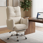 HOMCOM - Chaise de bureau ergonomique inclinable avec tissu flanelle neige - blanc crème-Équipé d'un coussin épais et d'un dossier pour soulager la pression lors de longues heures