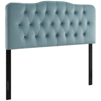 Modway - Annabel Touffe de diamant Performance Velvet Tête de lit complète, Bleu clair-Tête de lit complète luxueuse