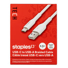 Staples - TECH Câble de chargement USB-C vers USB-A - 3,3 pi - blanc-Câble de chargement USB-C vers USB-A de 3,3 pi (1 m) qui transfère les données à des vitesses allant jusqu’à 480 Mb/s