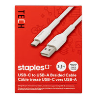 Staples - TECH Câble de chargement USB-C vers USB-A - 3,3 pi - blanc-Câble de chargement USB-C vers USB-A de 3,3 pi (1 m) qui transfère les données à des vitesses allant jusqu’à 480 Mb/s