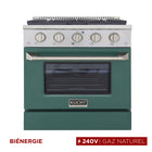Kucht - 30 po Série KDF Cuisinière Pro Style au gaz naturel - Acier inoxydable/Vert-Éléments de cuisson doubles offrant une performance puissante : 3 000 watts (base) et 850 watts (haut), avec un gril de 3 500 watts pour une chaleur intense