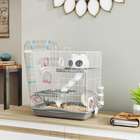 PawHut - Cage à hamster 3 niveaux, cage portable pour gerbille avec tunnel - gris-Le kit de démarrage pour cage à hamster comprend tous les accessoires essentiels pour une installation rapide  
