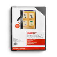 Staples® – Couverture de rapport avec fermeture à charnière, transparente avec dos noir, paq./5-Protégez et améliorez vos rapports sans en perforer les pages