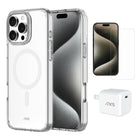 AXS - Ensemble de départ - étui ULTRA CLEAR transparent testé contre les chutes, protecteur d’écran et chargeur 30W pour iPhone 16 Pro Max - Clear-Étui résistant aux chutes avec des poches d’air absorbant les chocs
