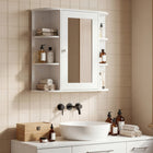 HOMCOM - Armoire à pharmacie murale avec miroir - blanc-Elle dispose de plusieurs étagères intérieures et d’étagères ouvertes pour ranger vos articles de toilette et produits de beauté   