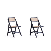 Manhattan Comfort - Lot de 2 chaises pliantes de salle à manger Pullman 46 cm style industriel chic, noir et cannage naturel-Moderne - Chaise de salle à manger pliante en rotin au style industriel chic parfaite pour la salle à manger lot de 2