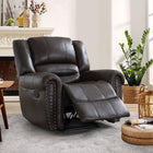 Ebello - Chemika Fauteuil inclinable manuel grand format classique de 40,9 po avec rembourrage ultra-doux et clous décoratifs, brun foncé-8