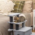 PawHut - Escalier pour chat à hauteur réglable avec poteau à griffer, marches pour animaux de compagnie pour canapé-Couleurs : Noir, Gris 