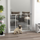 PawHut - Barrière pour Animaux 29"-39" avec Porte à Pression pour Chiens pour Escaliers - Blanc-Système de double verrouillage pour une sécurité accrue