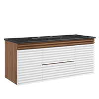 Modway - Render Fixation murale de 48" Vanette de salle de bain - Noyer blanc Noir-Vanité moderne du milieu du siècle