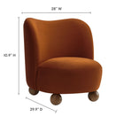 Modway - Monroe Performance Velvet Chaise d’accent - Noyer rouillé-Esthétique douce avec des contours arrondis
