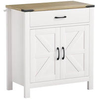 HOMCOM - Buffet 30,5 po L - armoire de rangement - blanc-Finition aspect bois, portes de grange et accents métalliques ajoutent un charme rustique de ferme 