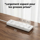 Huntkey - Parasurtenseur multiprise avec 12 prises et 3 ports USB (2 USB-A et 1 USB-C à charge rapide 20 W), cordon de 6 pi avec fiche plate - blanc, paquet de 2-Livré avec une rallonge durable de 6 pieds (1,8 m) et une conception de fiche plate, permettant un placement flexible derrière les meubles tout en atteignant facilement les prises murales éloignées.