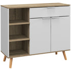 HOMCOM - Buffet 37,4 po L - blanc-Grand espace de rangement avec trois compartiments ouverts, une armoire et un tiroir pour ranger les fournitures quotidiennes 