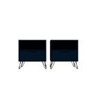 Manhattan Comfort - Rockefeller Table de Nuit 1 Tiroir Style Mid-Century Modern 51 cm - Tatiana Bleu Minuit - Lot de 2-Table de chevet 2 pièces style milieu du siècle pour chambre et salon