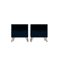 Manhattan Comfort - Rockefeller Table de Nuit 1 Tiroir Style Mid-Century Modern 51 cm - Tatiana Bleu Minuit - Lot de 2-Table de chevet 2 pièces style milieu du siècle pour chambre et salon