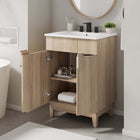 Modway - Miles 24" Vanette de salle de bain - Chêne blanc-Bassin d’évier en céramique