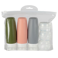 General Supply Goods + Co - Bouteilles de Voyage Approuvées par la TSA pour les Articles de Toilette - Paquet de 6 - Coloré-Ce qui est Inclus - 3 Bouteilles en Silicone (3,4 oz), 3 Pots de Crème (10 g), 18 Étiquettes Autocollantes et 1 Sac de Voyage en PVC Transparent.