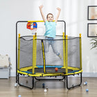 Qaba - Trampoline pour enfants avec panier de basket et barre horizontale - 1,4 m - Jaune-Trois hauteurs de panier de basket pour relever ou abaisser le défi 