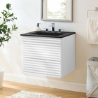 Modway - Render Support mural de 24" Vanette de salle de bain - Blanc Noir-Coiffeuse à grains de noyer