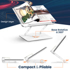 ShoppingAll - Porte-livre pliable et réglable avec base rotative à 360° et clips élastiques - Blanc-Design Pliable Et Gain De Place - Pliez-le à plat et rangez-le lorsqu’il n’est pas utilisé! Idéal pour les petits espaces, ce support se range facilement dans un tiroir ou sur une étagère pour garder votre espace bien organisé.